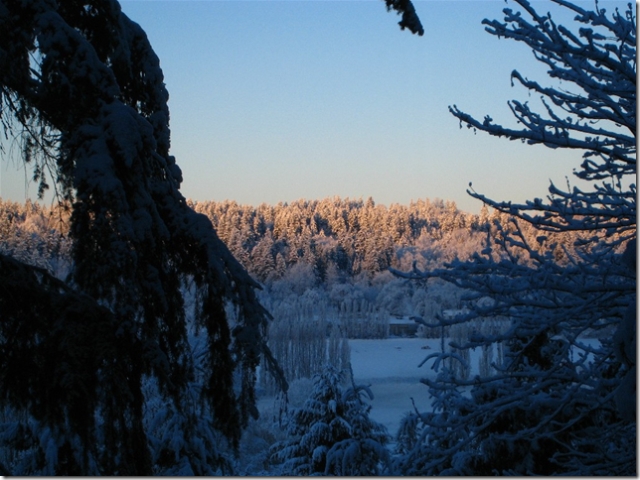 Snowy sunrise behind Chateau Saint Michelle